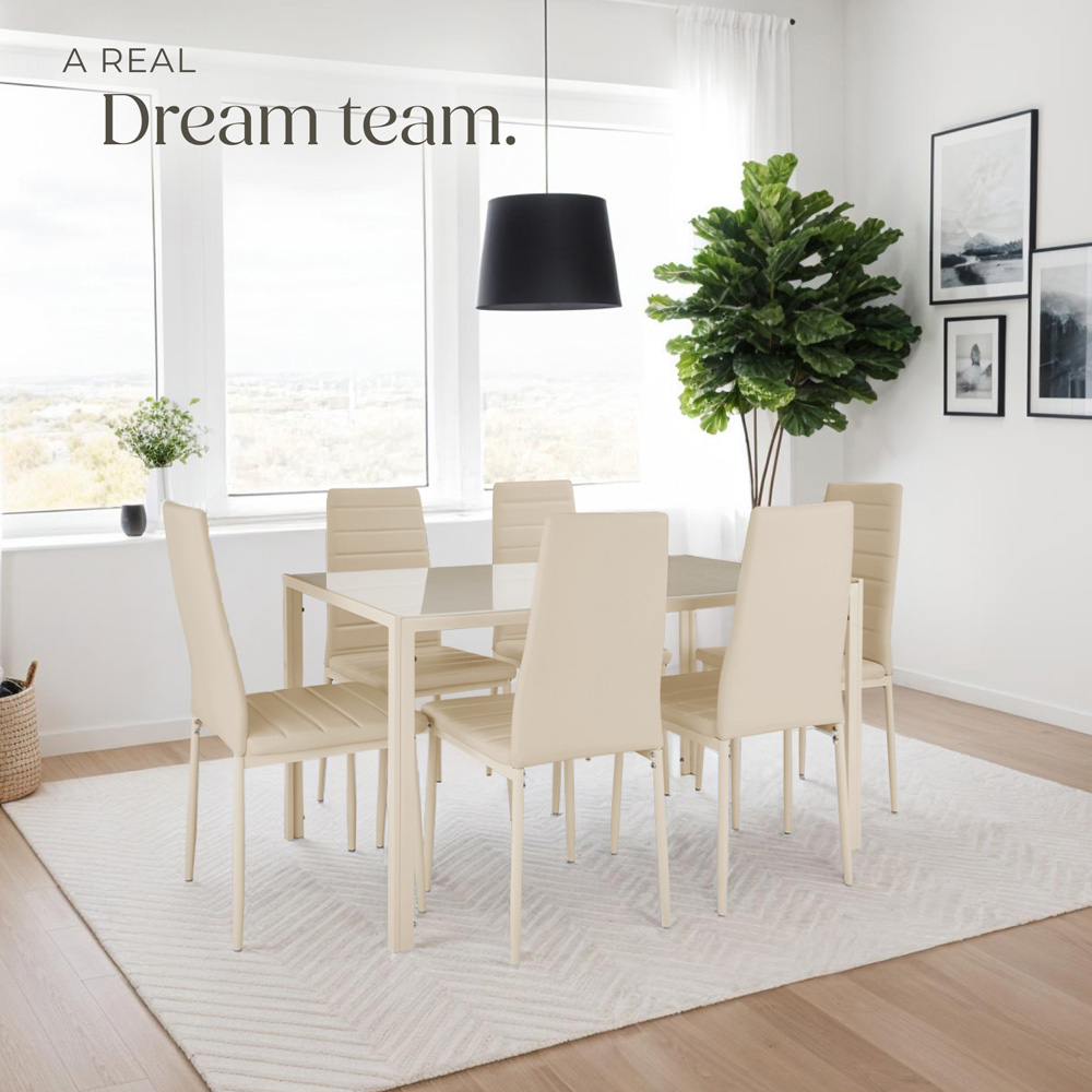 tectake Set of 6 Beige High Backrest Padded Dining Chair Image 3