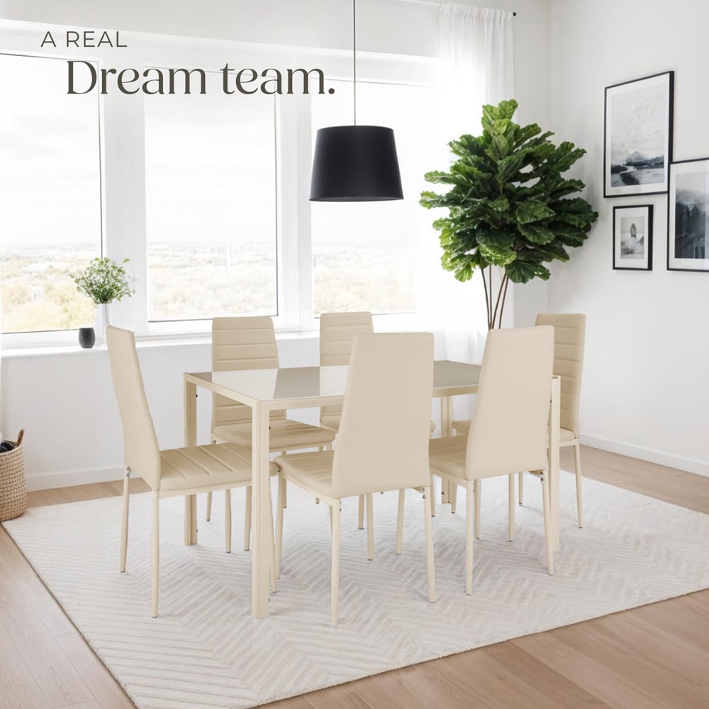 tectake Set of 4 Beige High Backrest Padded Dining Chair Image 3