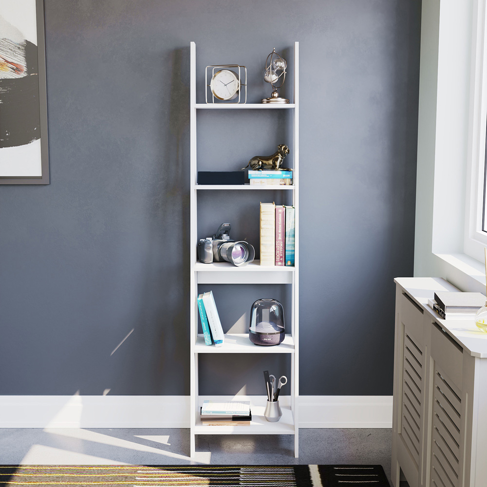 Vida Designs Bristol 5 Shelf White Ladder Bookcase Image 3