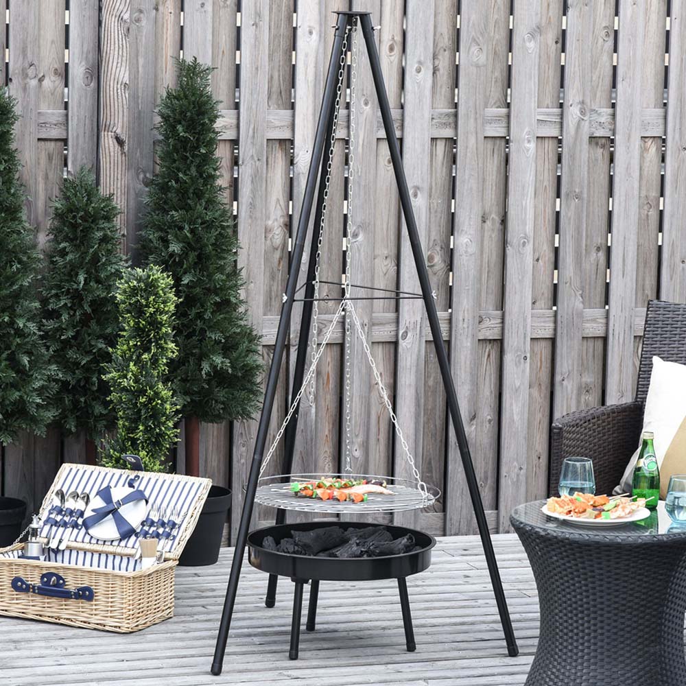 Outsunny Black Tripod Charcoal BBQ Grill Image 2
