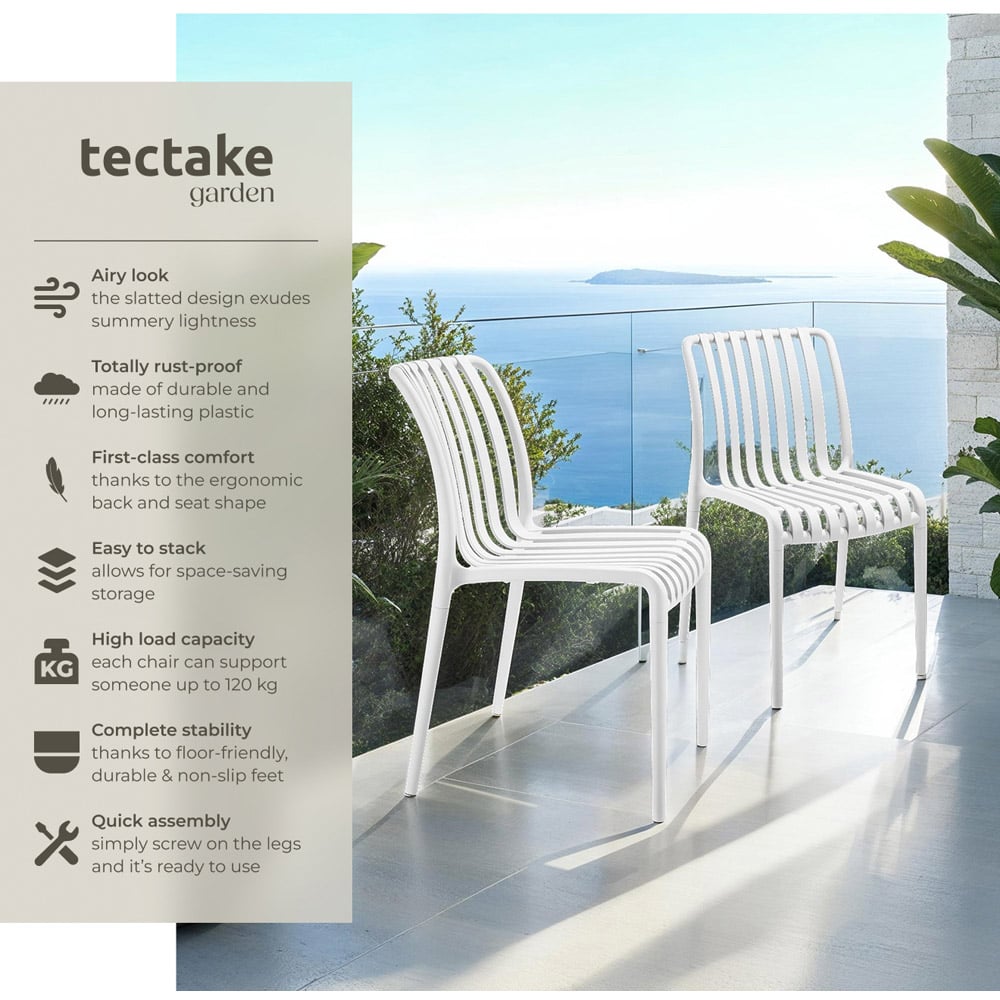 tectake Alcudia Set of 4 White Stackable Garden Chair Image 3