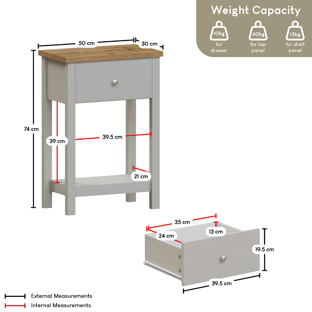 VIDA DESIGNS Arlington Single Drawer Grey and Oak Console Table Image 9