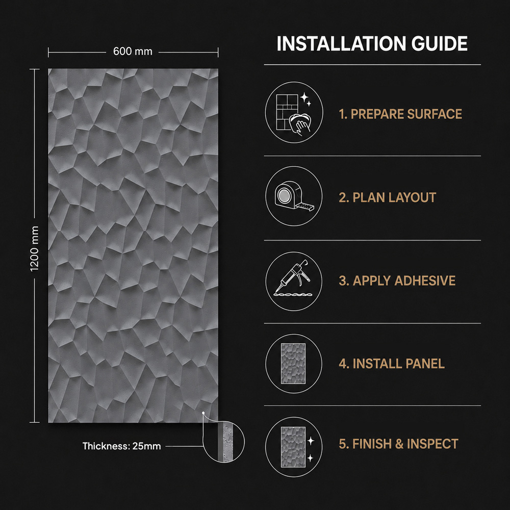 Britwall Space Black Organic Pebble Texture Hard PU Wall Panel 1200 x 600 x 25mm 2 Pack Image 7