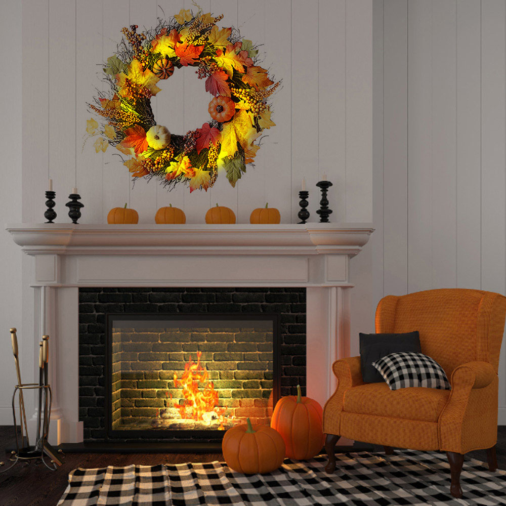 Living and Home Halloween Wreath with Maple Fall Image 2