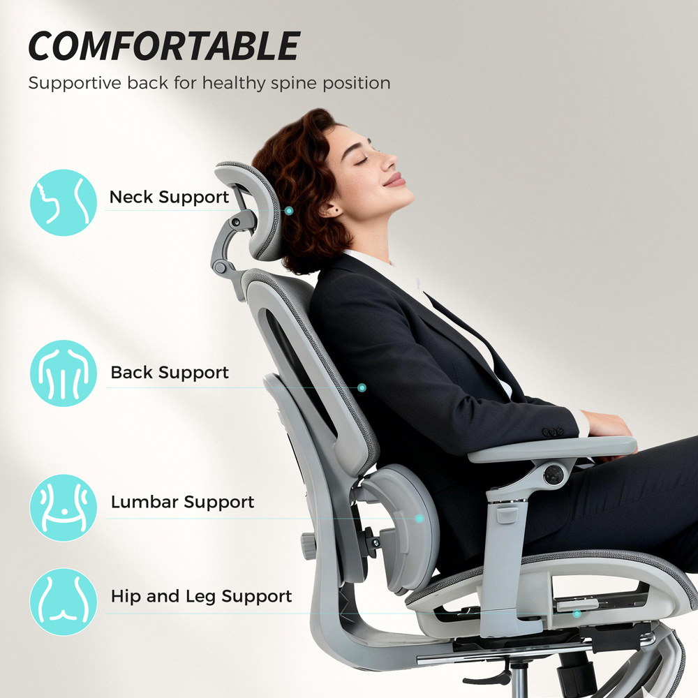 Portland Grey Mesh Ergonomic Office Chair with Lumbar Support and 6D Armrests Image 4