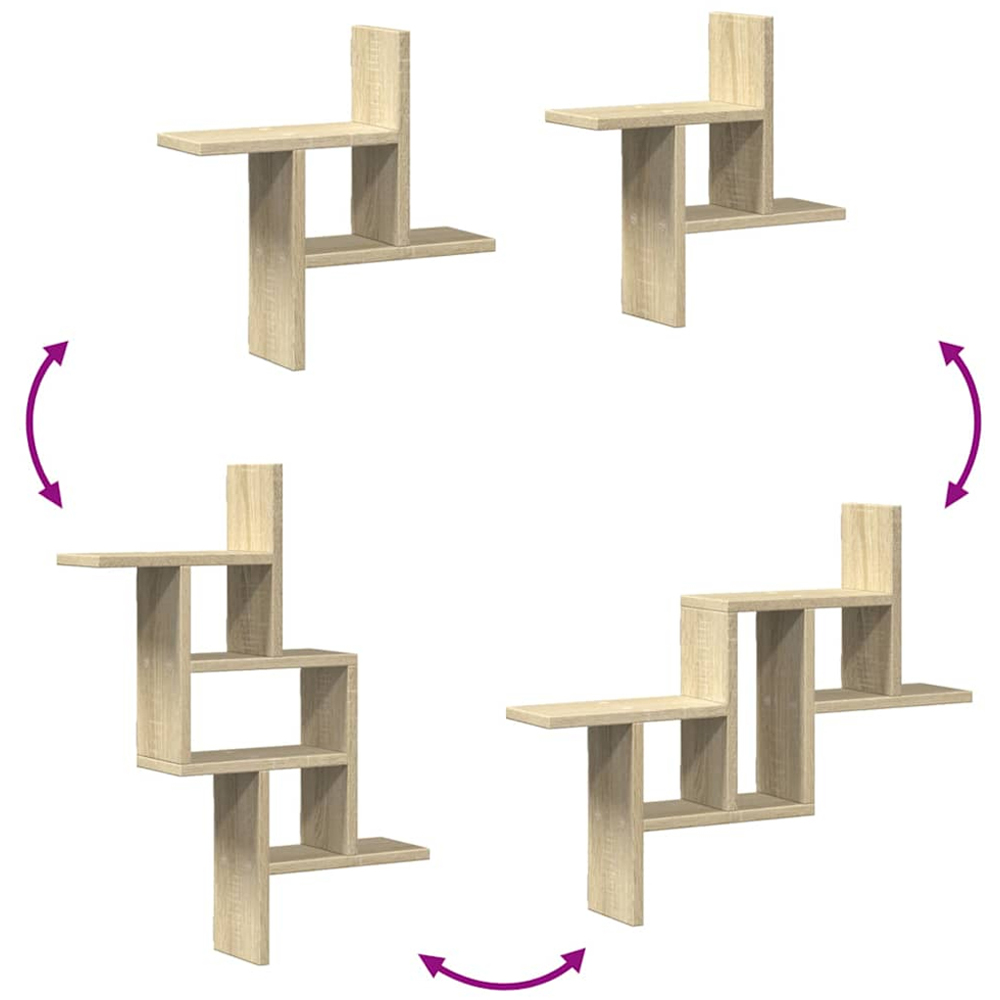 vidaXL 3 Shelf Sonoma Oak Wall Shelf Set of 2 Image 7