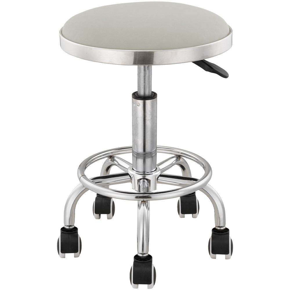 Living and Home Light Grey PU Leather Height Adjustable Round Rolling Stool Image 1