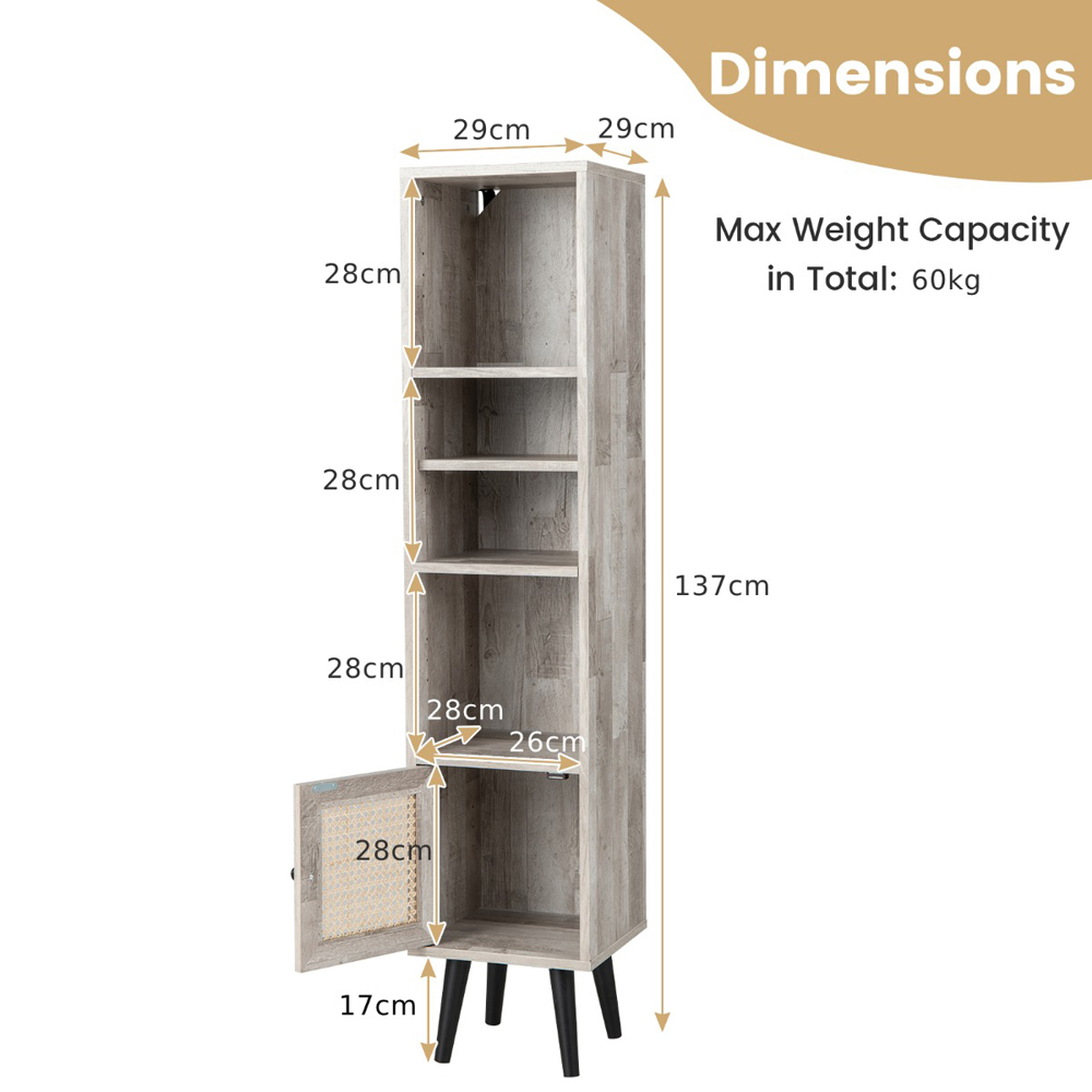 Costway Single Door 4 Shelf Grey Slim Wooden Cabinet Image 9