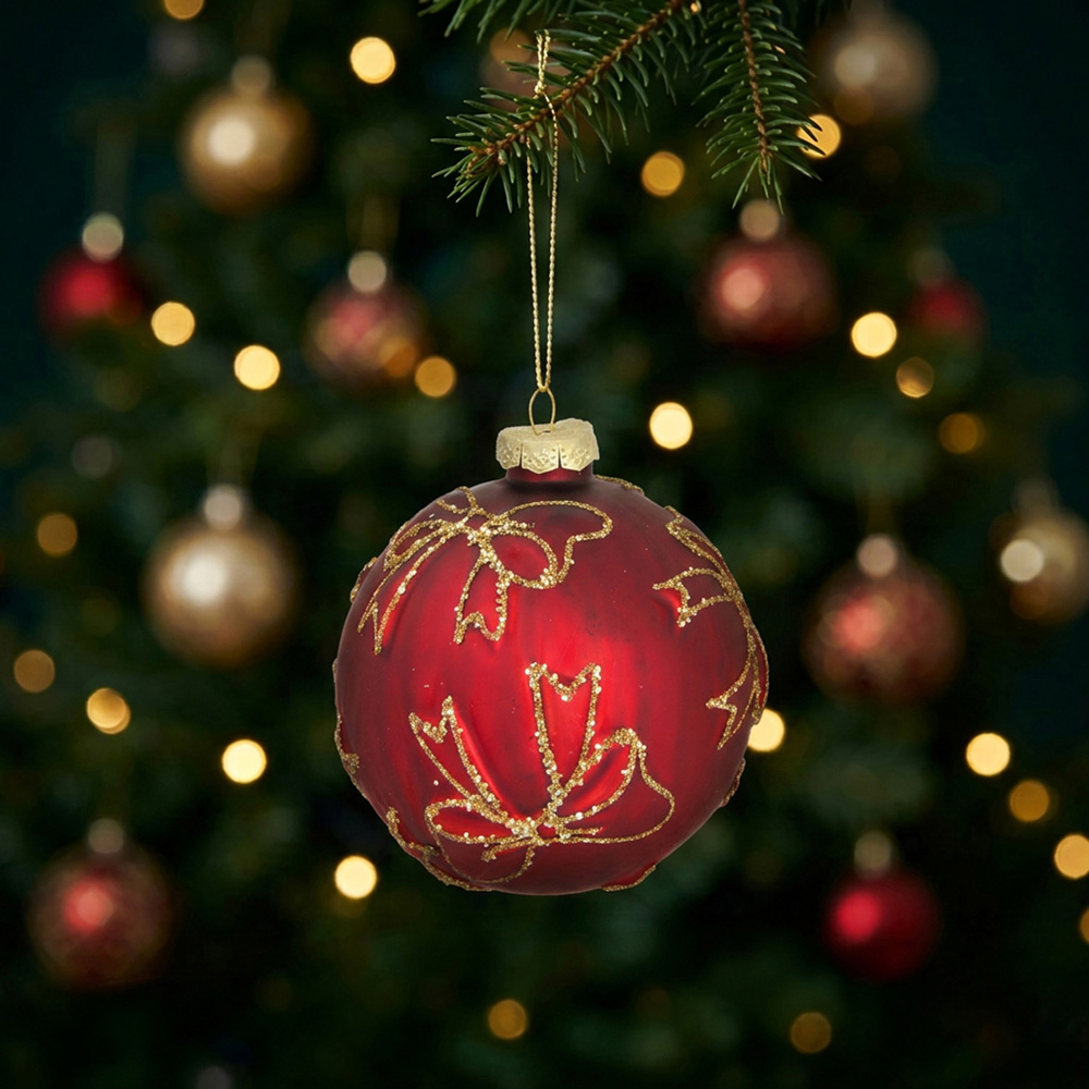 Glitter Bow Bauble Red Image 2