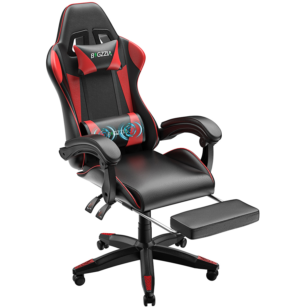Rattrix Red Reclining Gaming Chair with Massage Lumbar Cushion and Footrest Image 2
