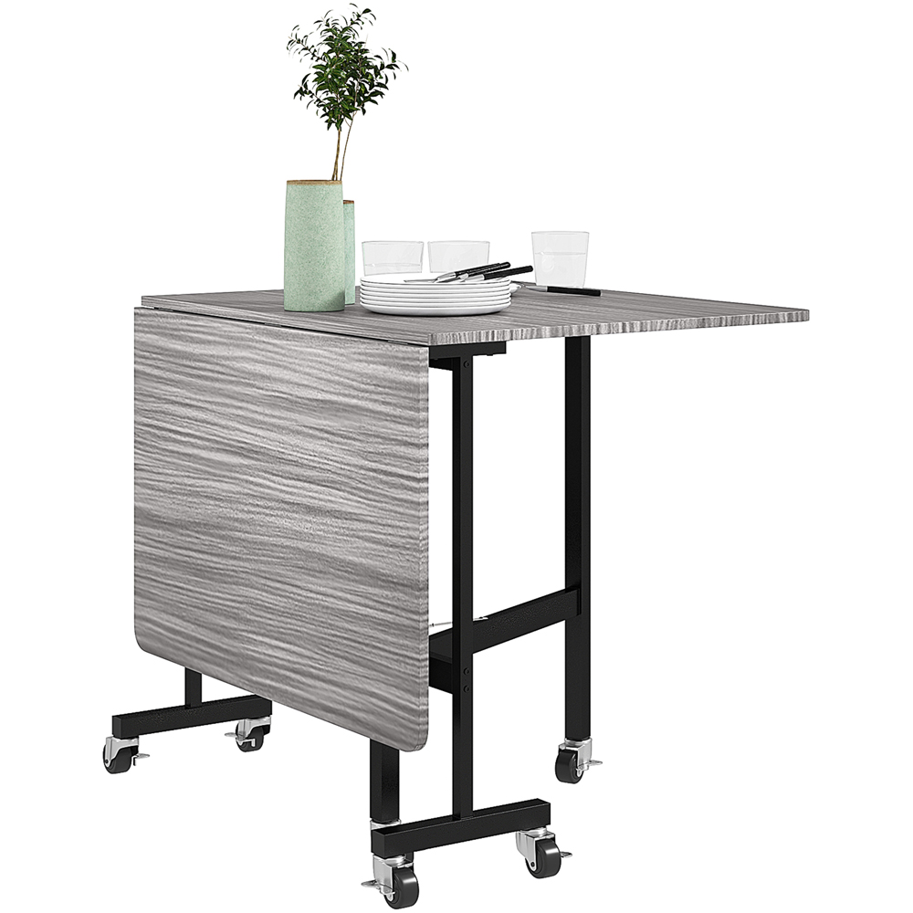 HOMCOM 6 Seater Grey Drop Leaf Mobile Dining Table Image 2