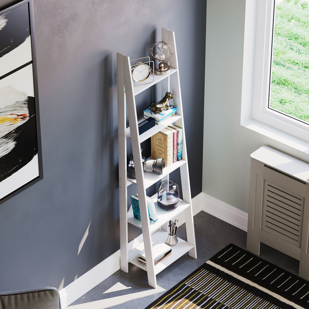Vida Designs Bristol 5 Shelf White Ladder Bookcase Image 4
