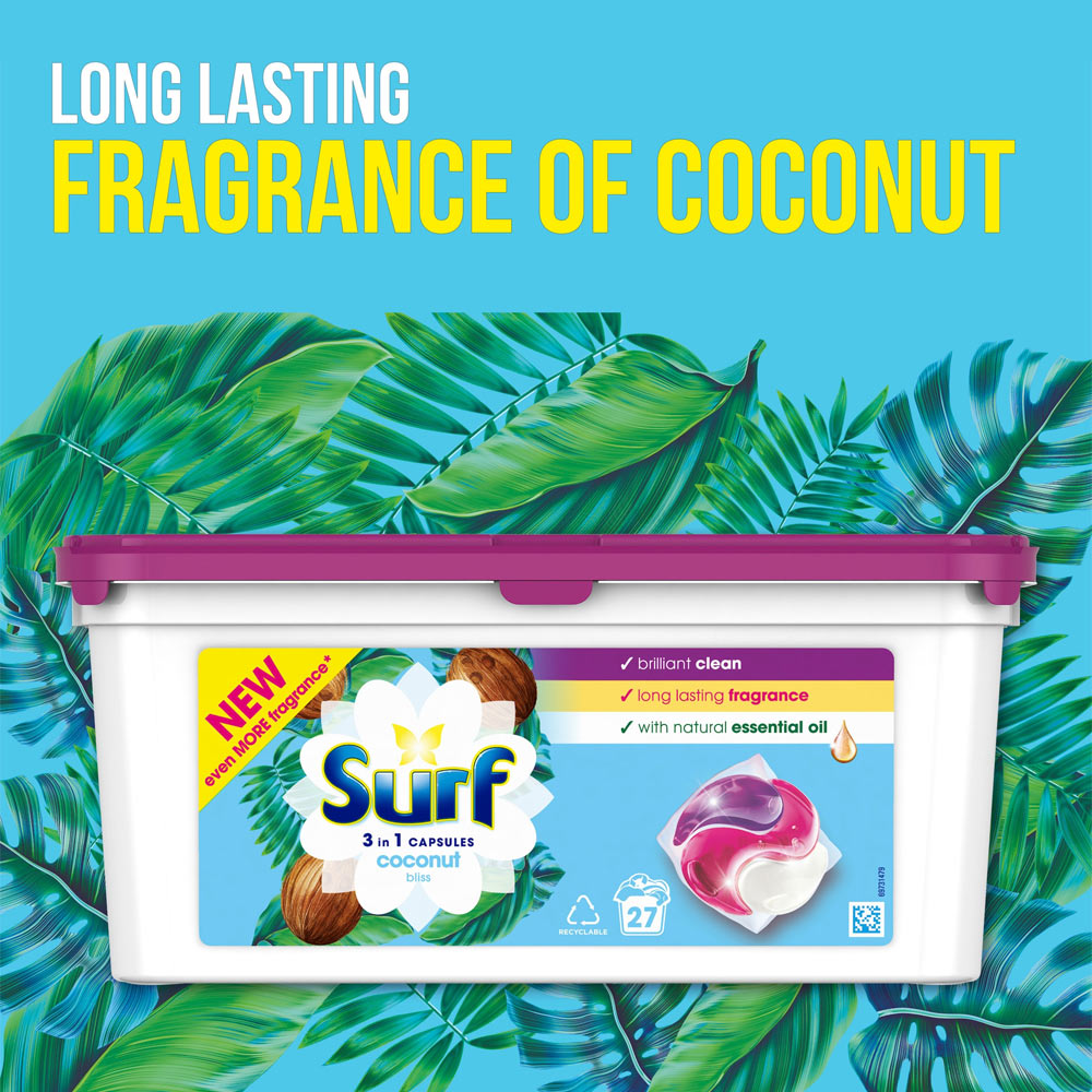 Surf 3 in 1 Coconut Bliss Laundry Washing Capsules Image 6