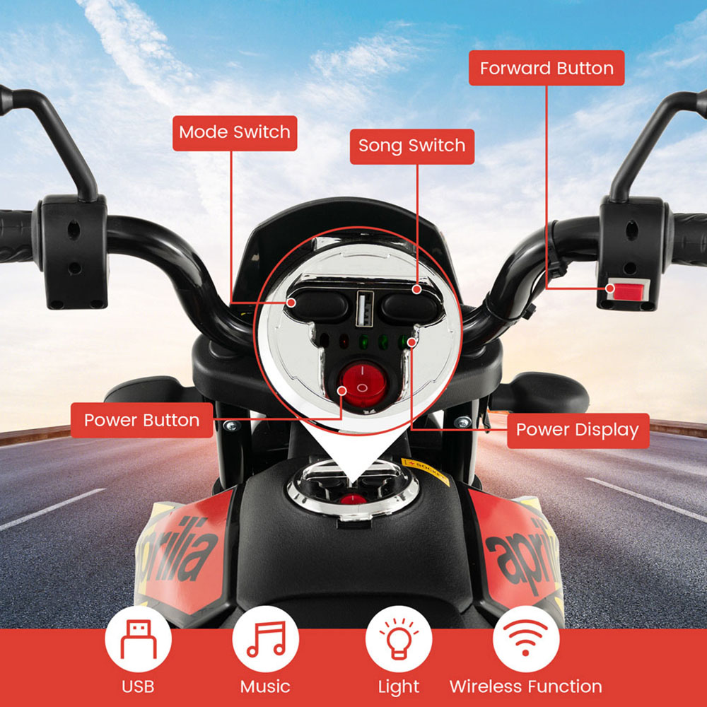 Costway Red Battery Powered Toddler Motorbike with Music Image 5