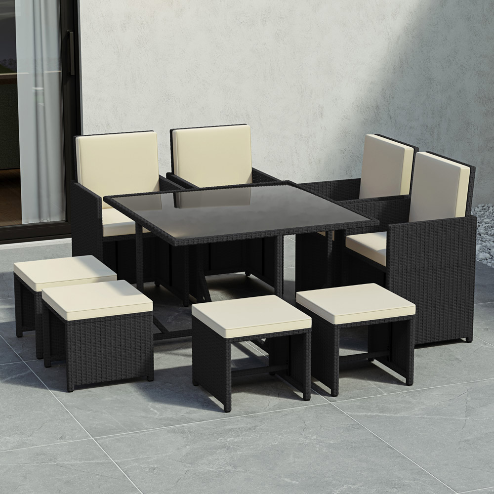 GARDEN VIDA Cuba Rattan Effect 8 Seater Dining Set Black Image 2