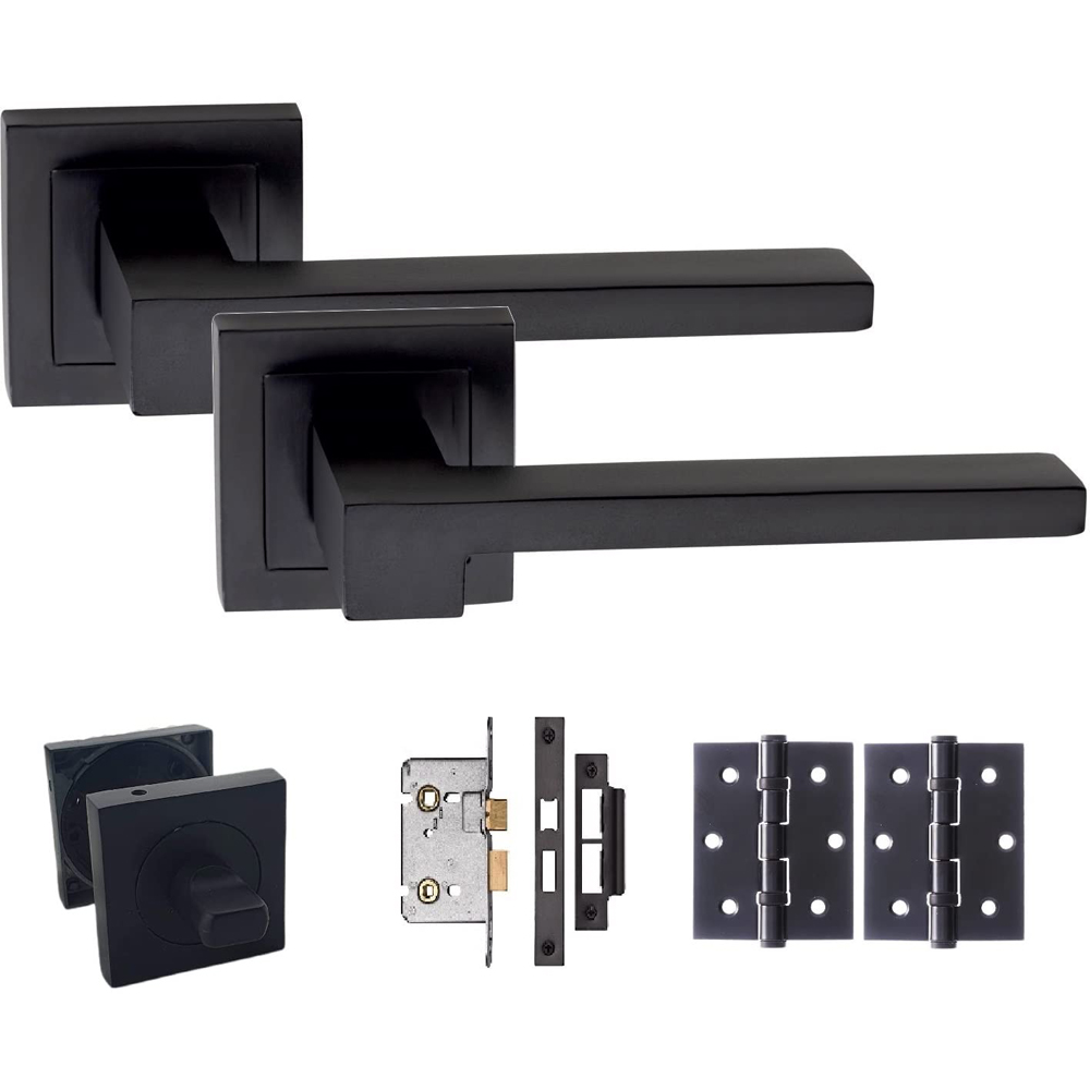 Golden Grace Matt Black Zeta Bathroom Latch Door Handle Set Image 1