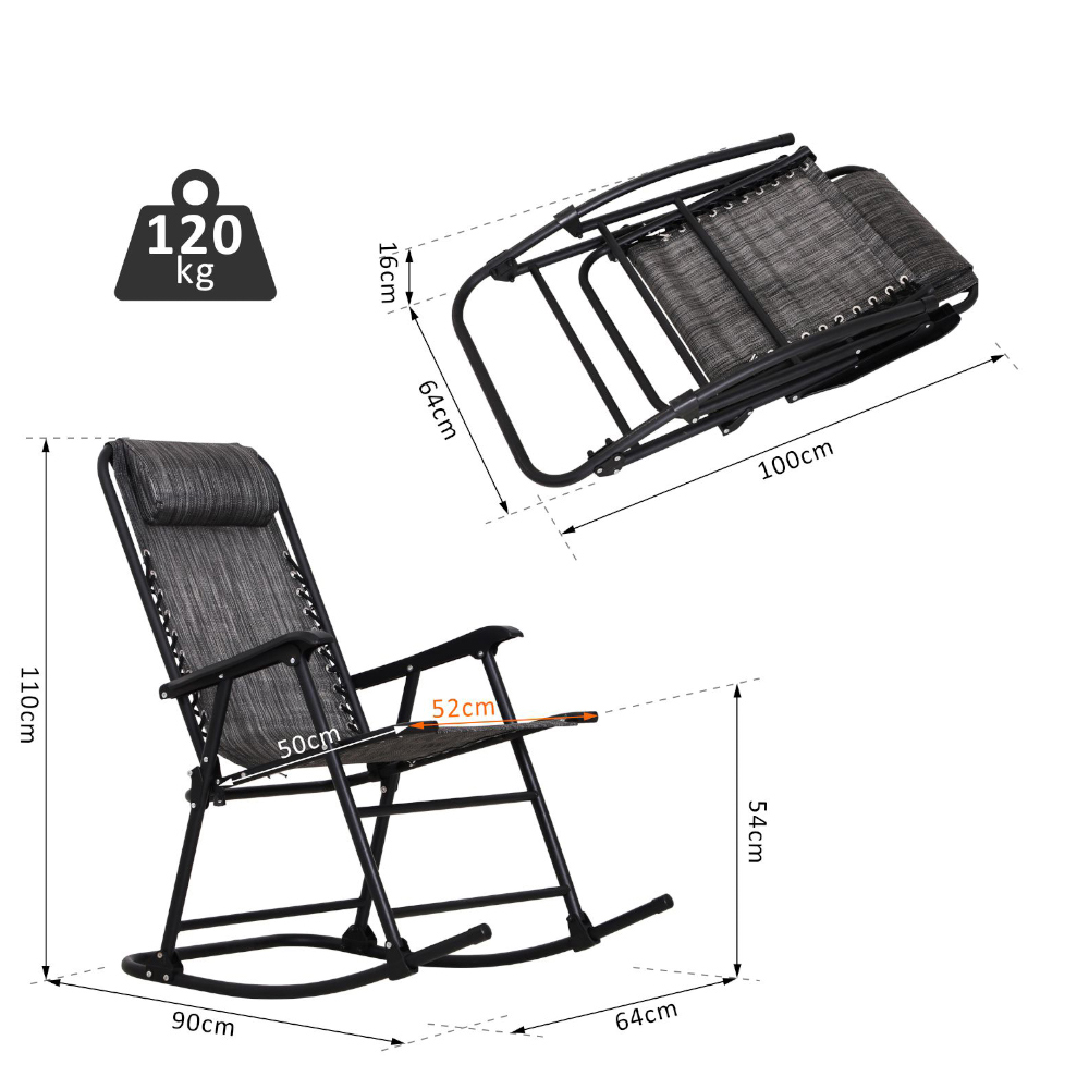 Outsunny Grey Zero Gravity Folding Rocking Chair Image 6