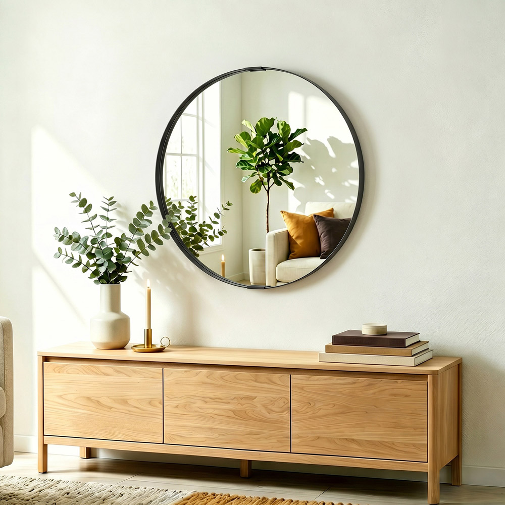 HOMCOM Black Wall Mounted Bathroom Mirror 61cm Image 3