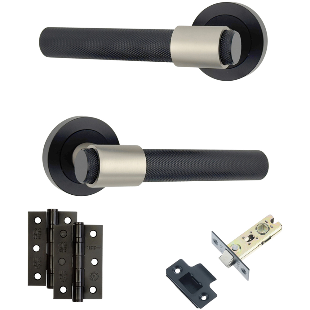 AXS Hardware Dakota Black Knurled Latch Door Handles on Rose 2 Pack Image 1
