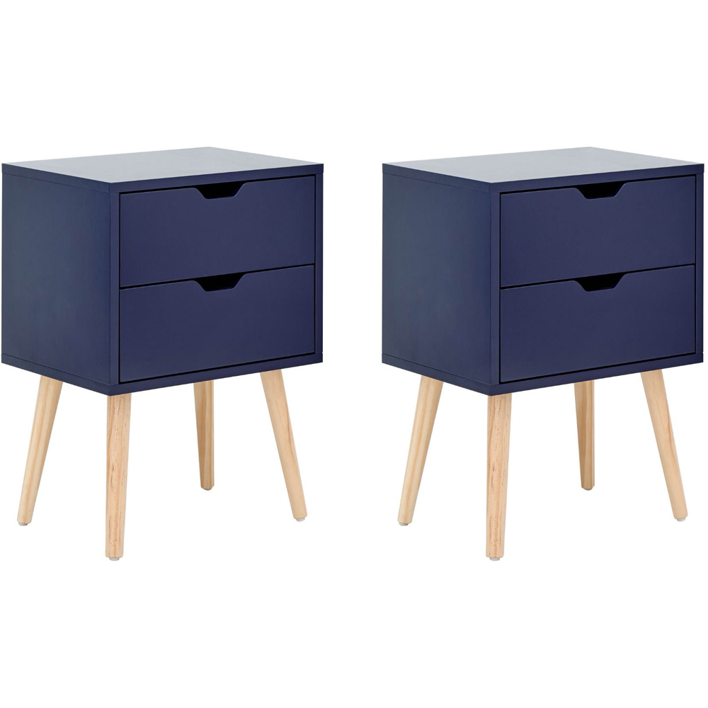 GFW Nyborg 2 Drawer Nightshadow Blue Bedside Table Set of 2 Image 2