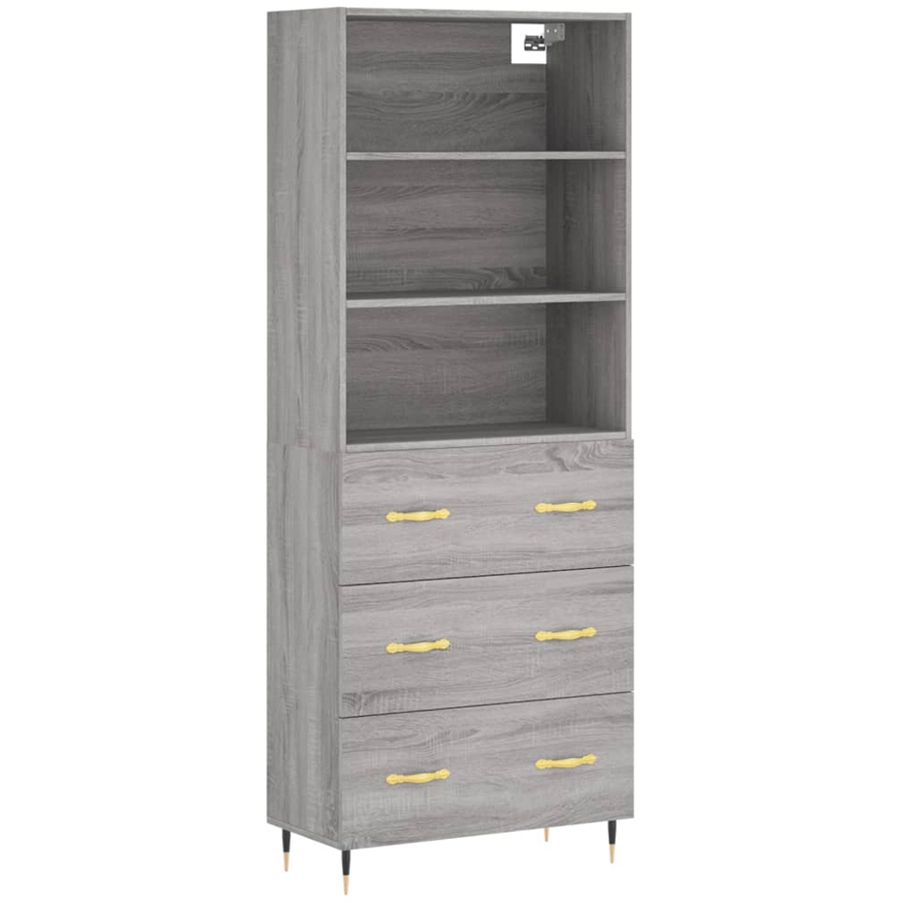 vidaXL 3 Drawer 3 Shelf Grey Sonoma Tall Highboard Image 2