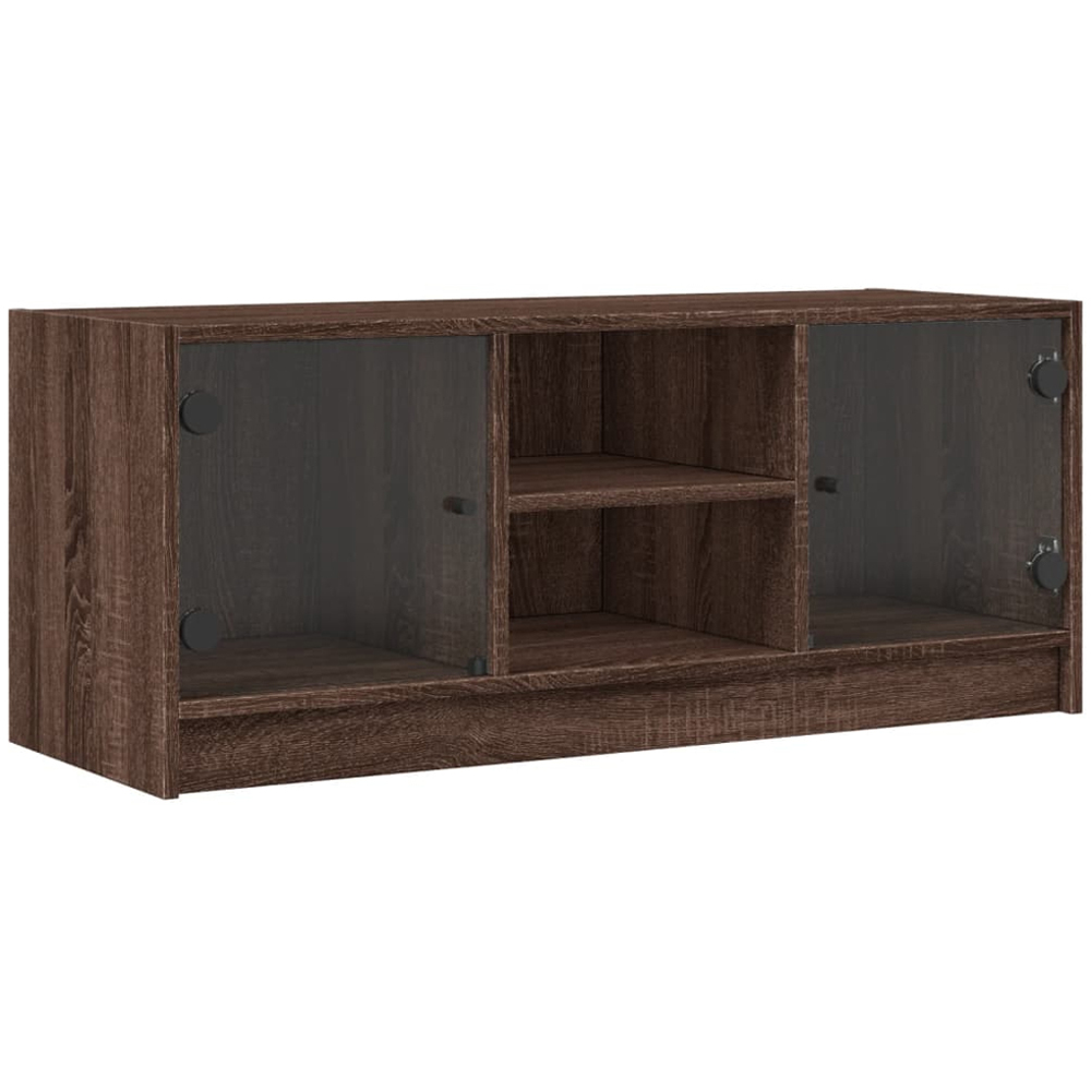 vidaXL 2 Glass Door 2 Shelf Brown Oak TV Cabinet Image 2
