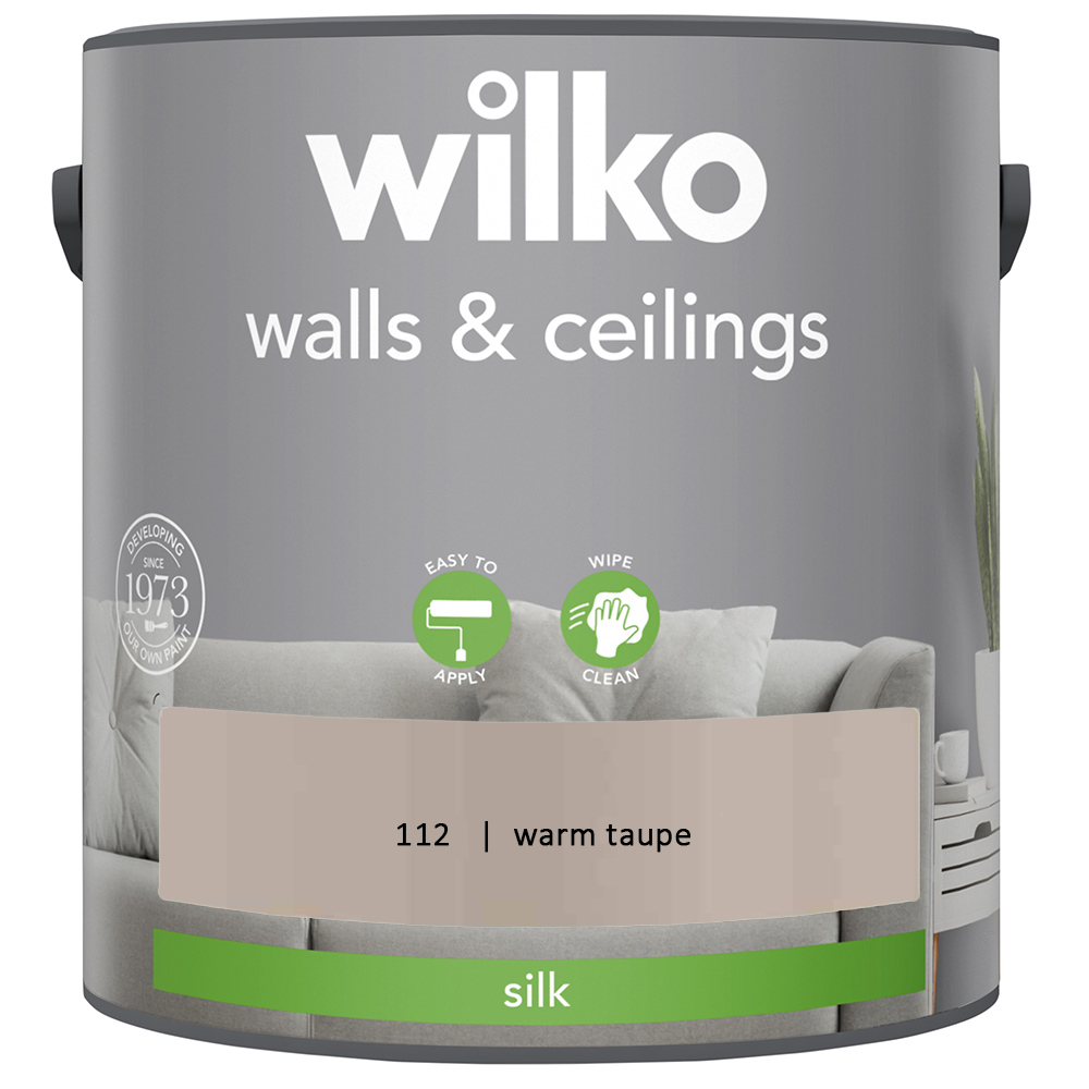 Wilko Walls & Ceilings Warm Taupe Silk Emulsion Paint 2.5L Image 2