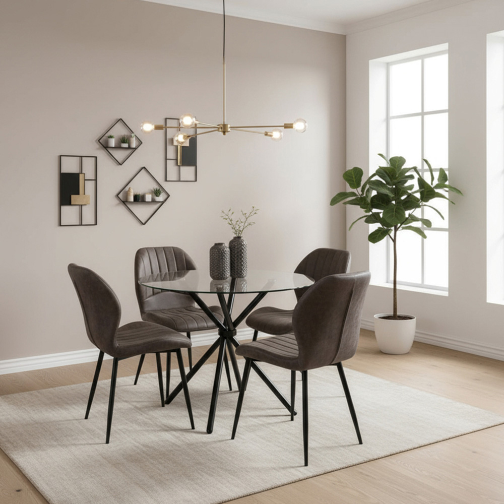 Indoor Living New York 4 Seater Grey Jaydn Leather Dining Table Set Image 9