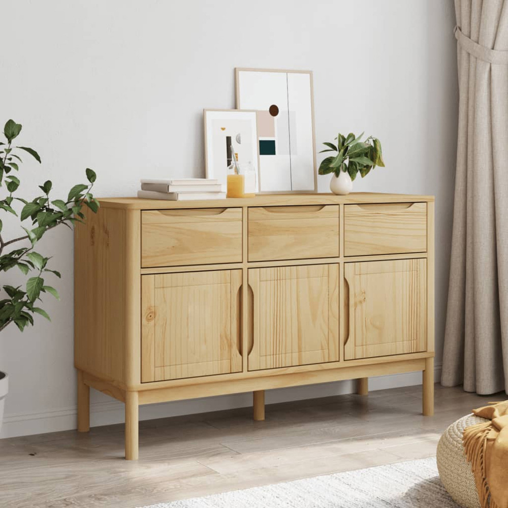 vidaXL Floro 3 Door 3 Drawer Wax Brown Solid Wood Pine Sideboard Image 3