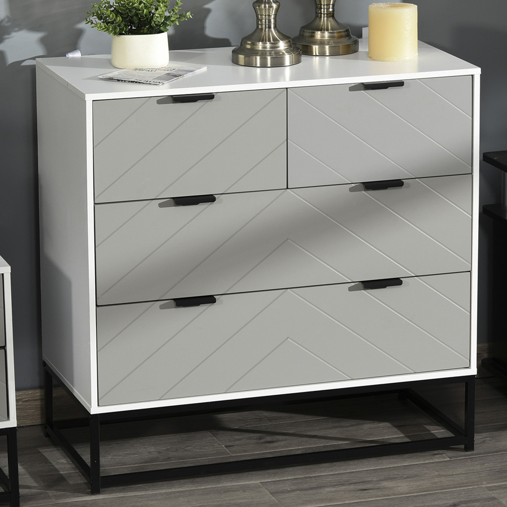 Portland 4 Drawer White and Grey Chest of Drawers Image 1