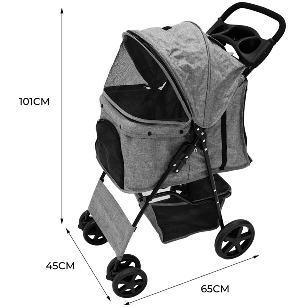 Monstershop Woven Grey Pet Stroller with Rain Cover Image 4