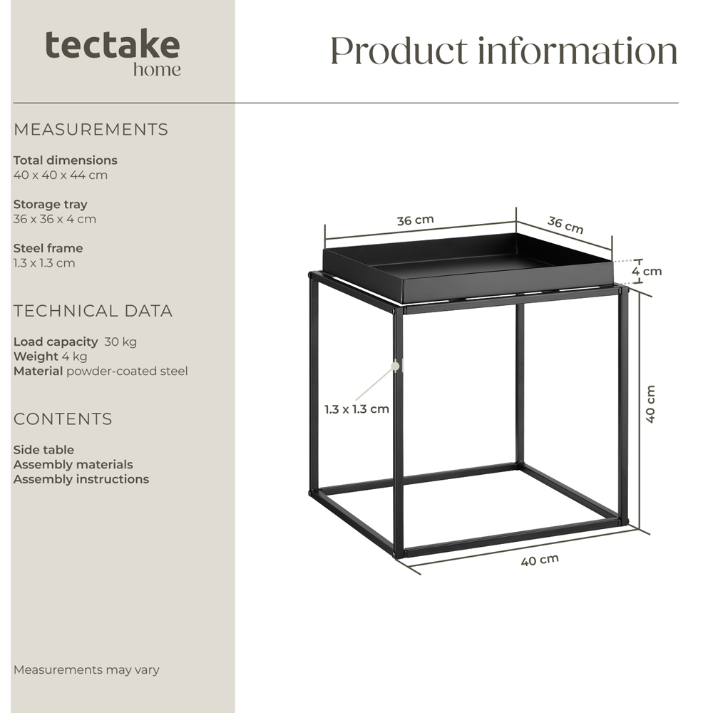 tectake Cambridge Single Shelf Black Bedside Table Image 8