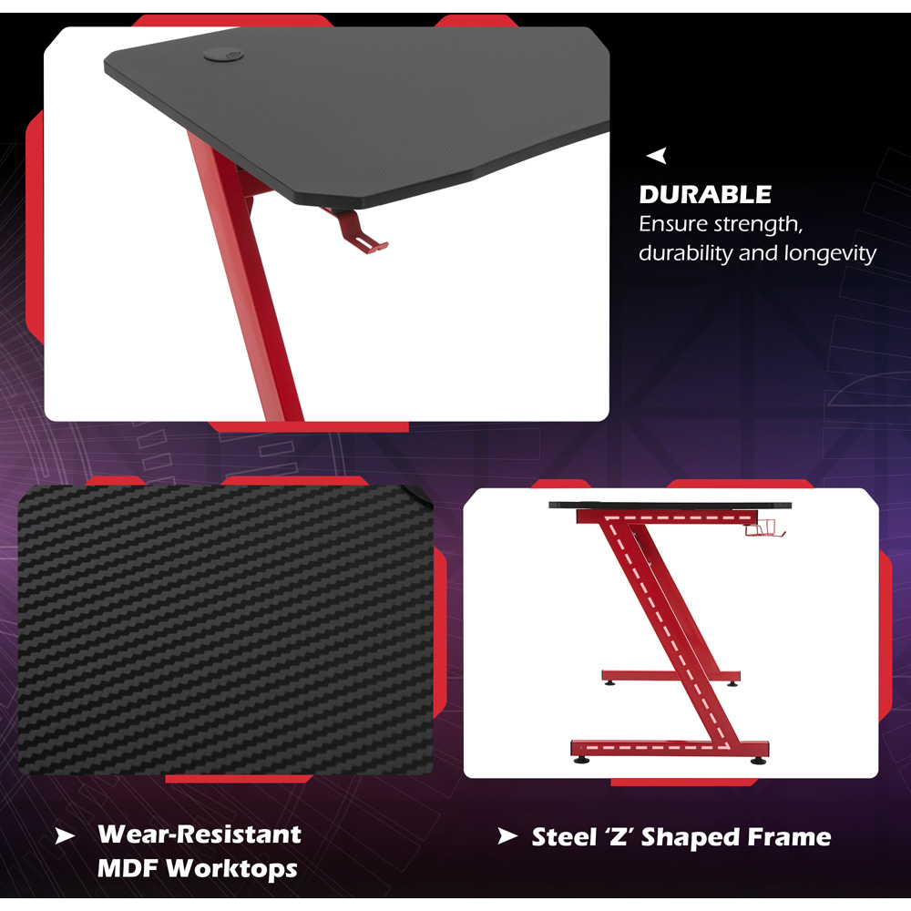 Portland Gaming Desk with Cup Holder Black and Red Image 6