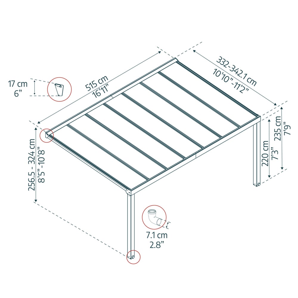 Palram Canopia Stockholm Grey and Clear 3.4 x 5.2m Patio Cover Image 4