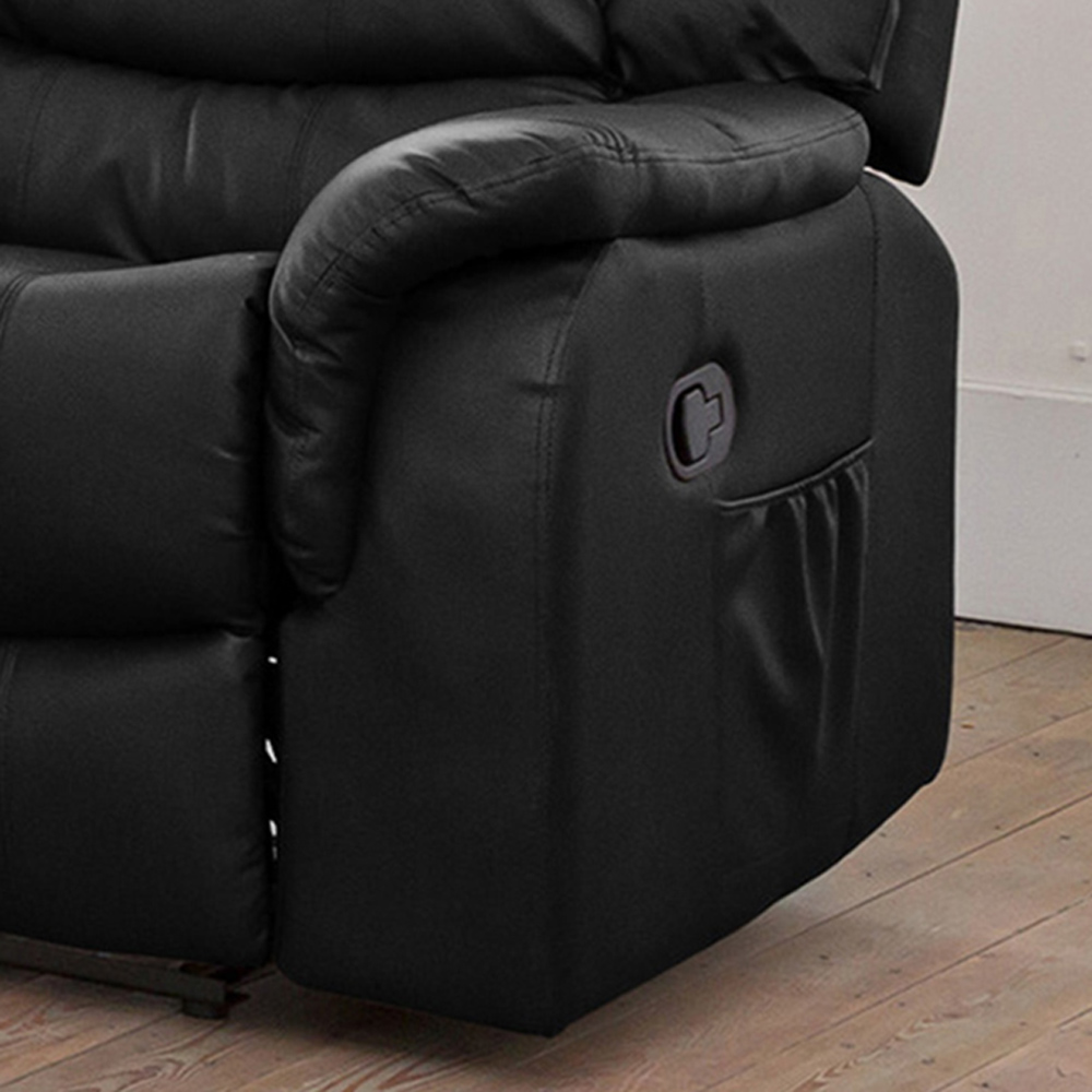Almeira 3 Seater Black Bonded Leather Recliner Sofa Image 2