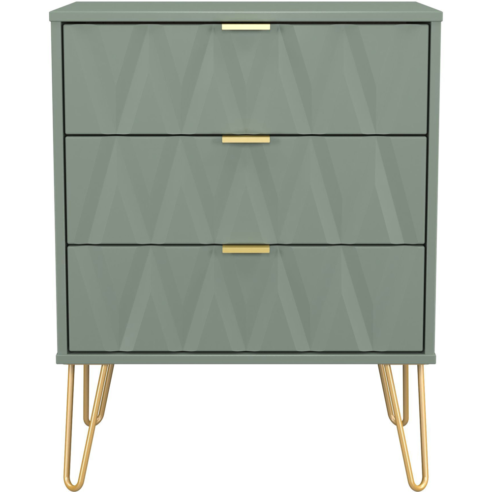 Crowndale Diamond 3 Drawer Reed Green Midi Chest of Drawers Ready Assembled Image 2