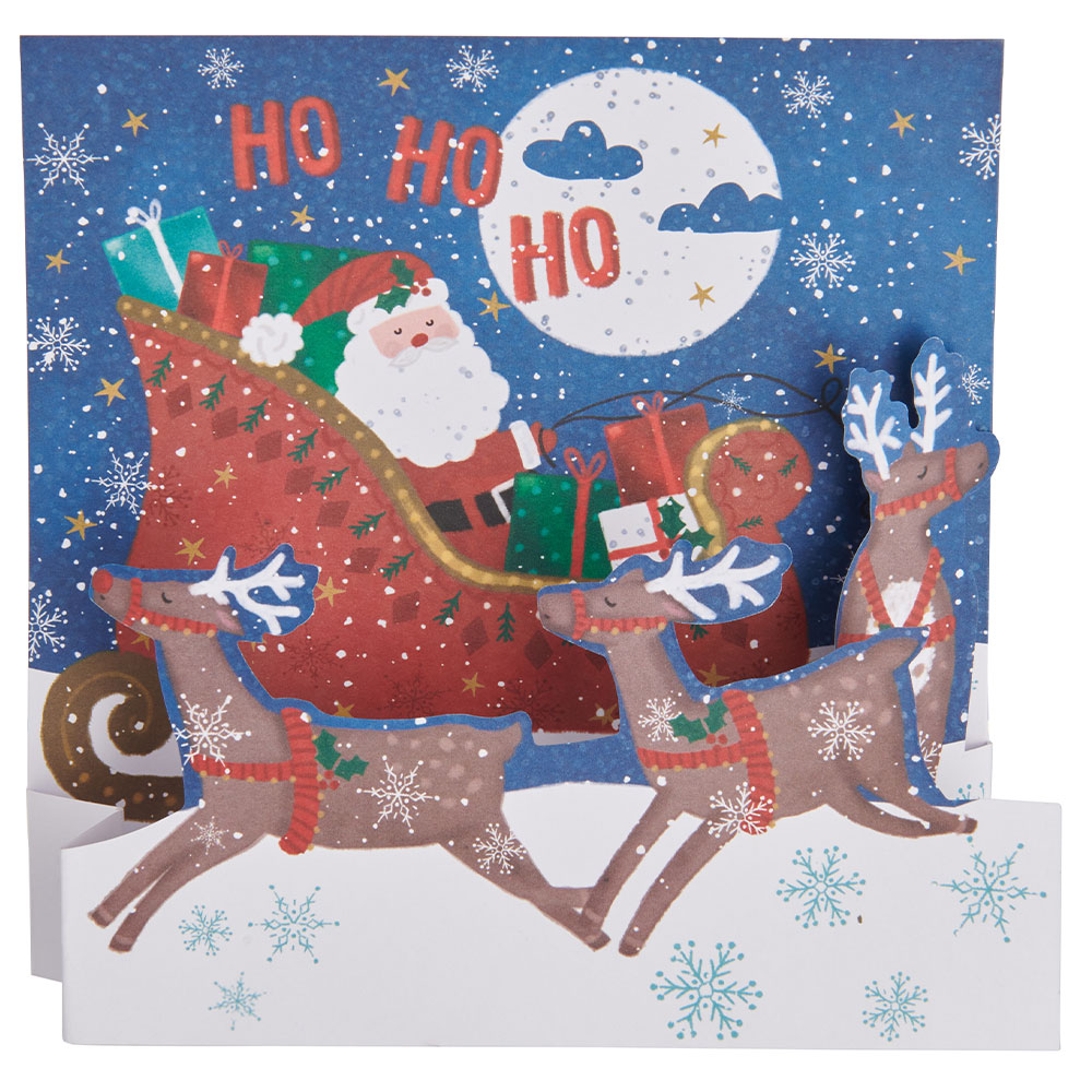 Wilko Novelty Pop Up Santa Sleigh Card 6 Pack Image 2