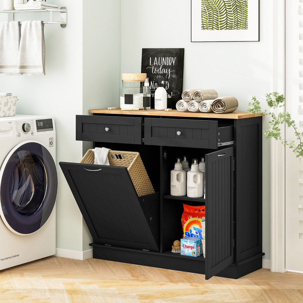 Costway Black Kitchen Tilt Out Trash Cabinet with 70L Hidden Garbage Holder Image 5