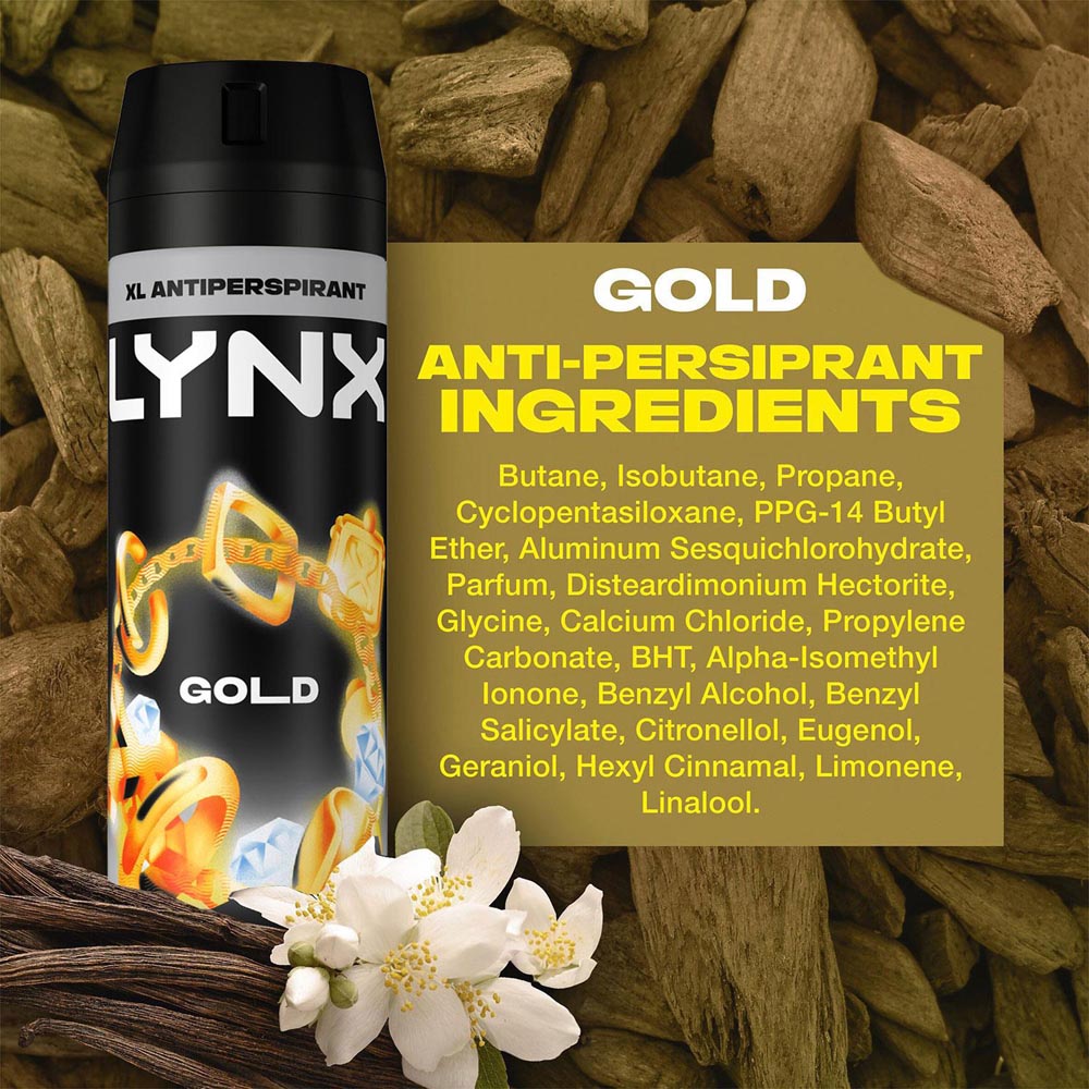 Lynx Gold 72H Protection Anti-Perspirant Anti-White Marks Deodorant Spray 200ml 30 Pack Image 6