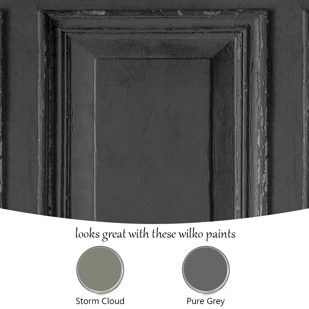 Grandeco Distressed Aged Rustic Wood Panel Black Textured Wallpaper Image 4