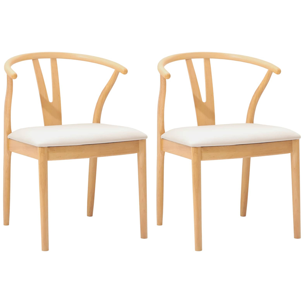 vidaXL Set of 2 Natural Rubberwood Curved Vintage Dining Chairs Image 8