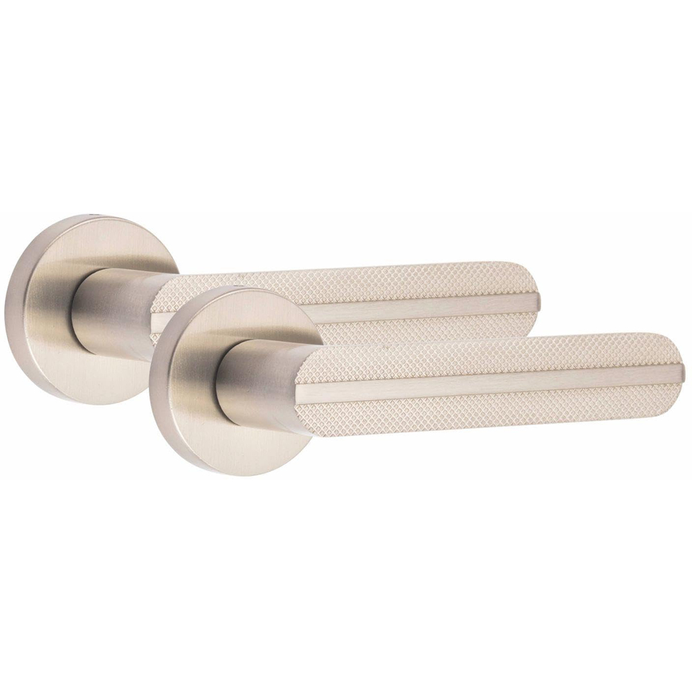 Golden Grace Satin Nickel Modern Lima Knurled Euro Lock Door Handle Set 70mm Image 2