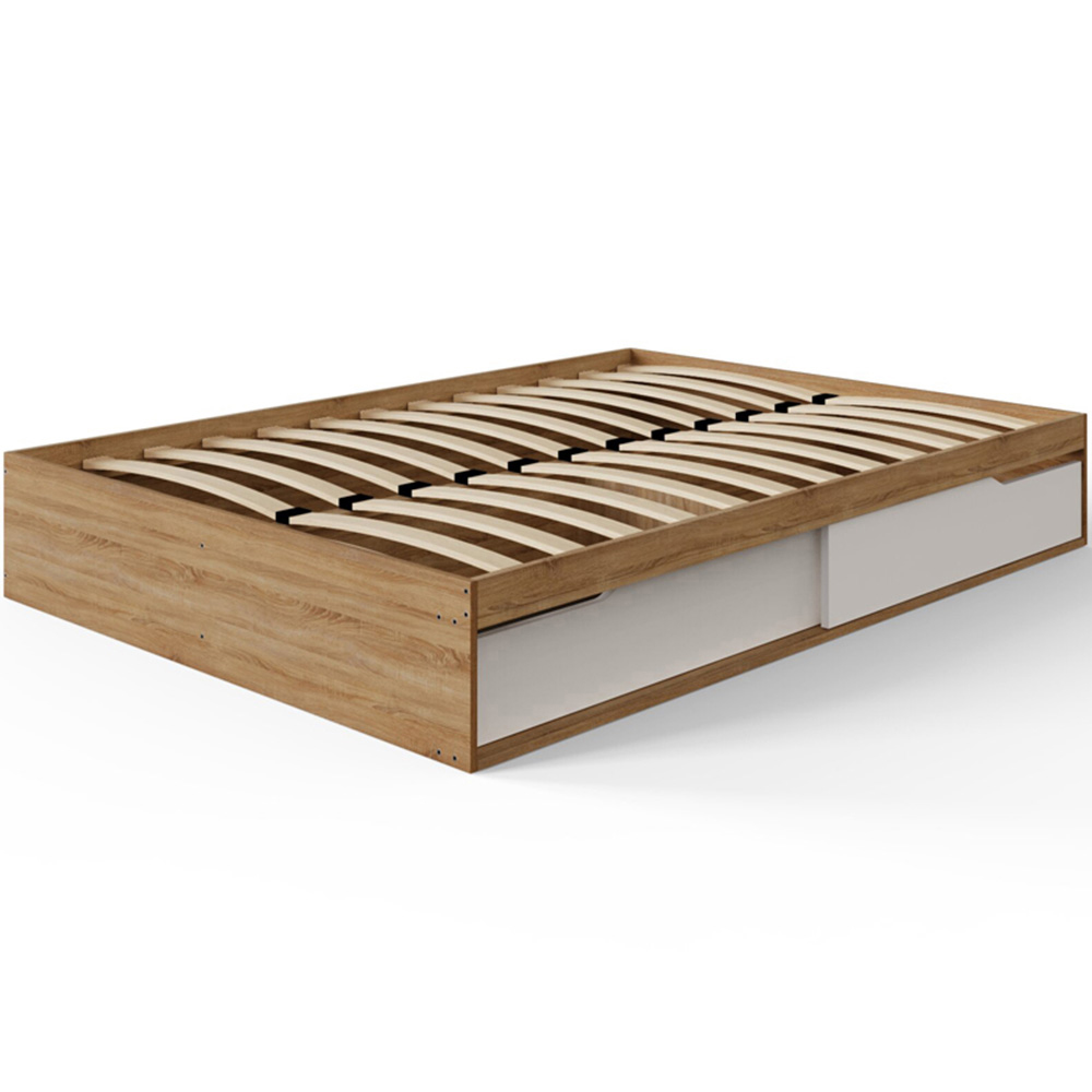 GFW Kai Double Oak and White 2 Drawer Platform Storage Bed with Memory Pocket Spring Mattress Image 6