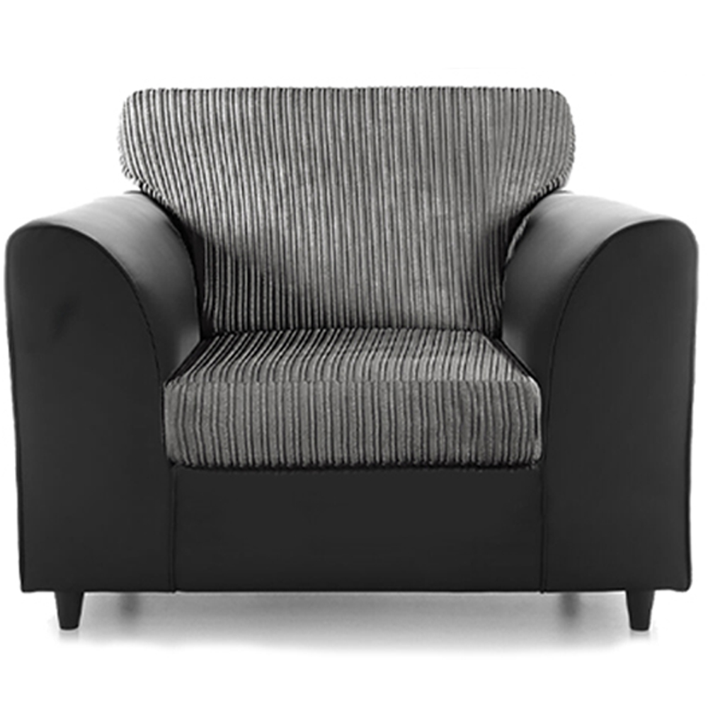 Luxor 6 Seater Black and Grey Jumbo Cord Full Back Sofa Suite Image 4