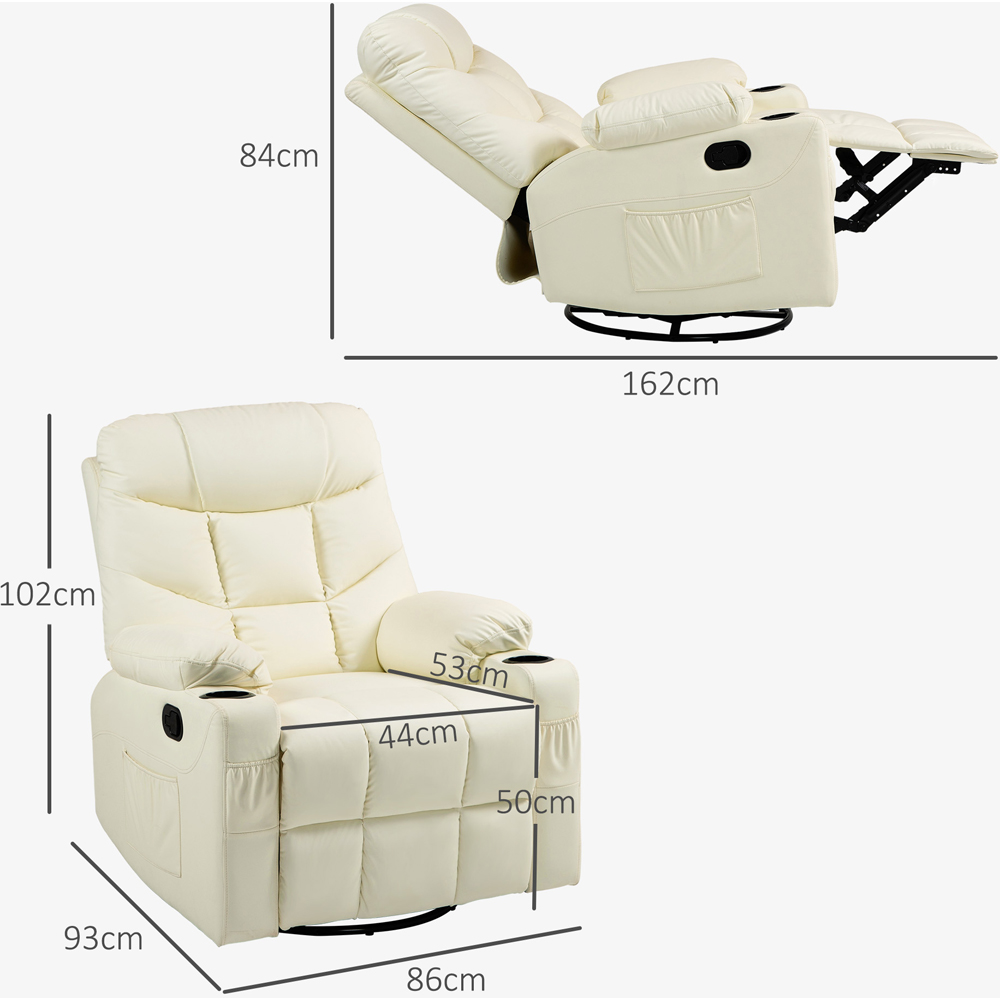 HOMCOM Cream White PU Leather Swivel Manual Recliner Armchair with Adjustable Leg Rest Image 8
