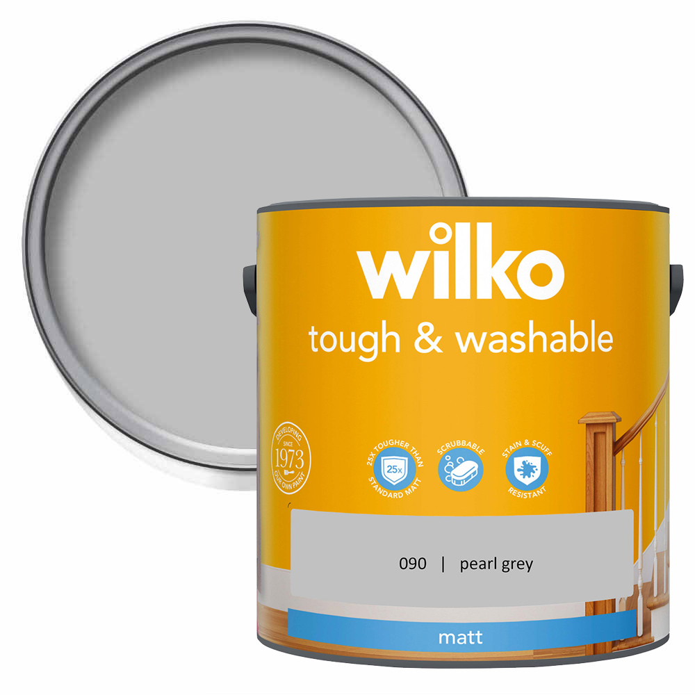 Wilko Tough & Washable Pearl Grey Matt Emulsion Paint 2.5L Image 1