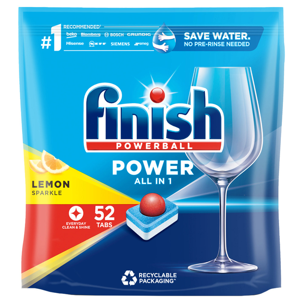 Finish Power All-in-One Lemon Dishwasher Tablets 52 Pack Image 1