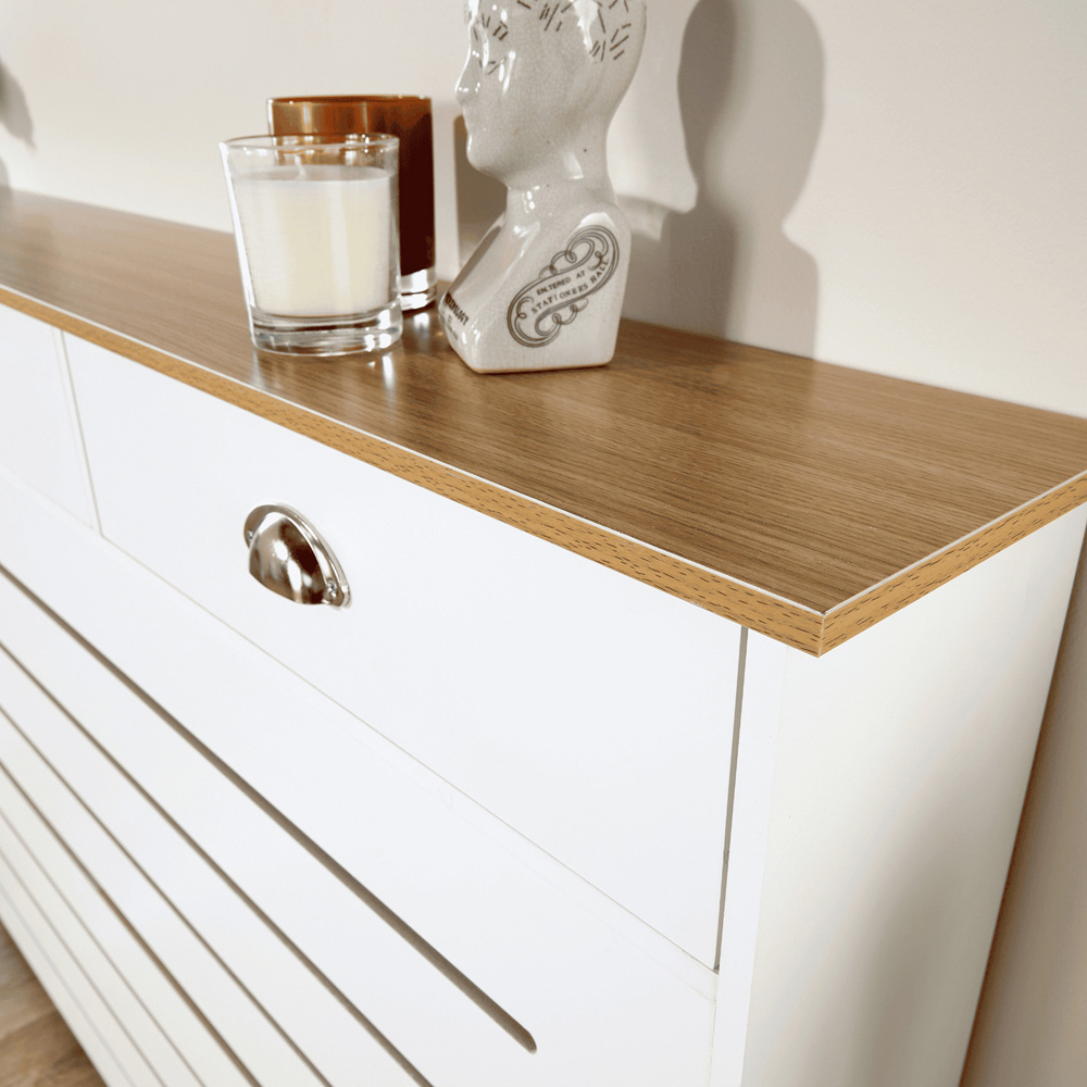 Home Source Batley 3 Drawer White and Oak Horizontal Slat Radiator Cover Large Image 3