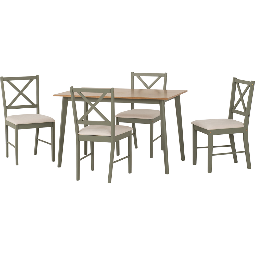 Seconique Balfour 4 Seater Dining Oak Effect Sage Green and Mink Microsuede Image 3