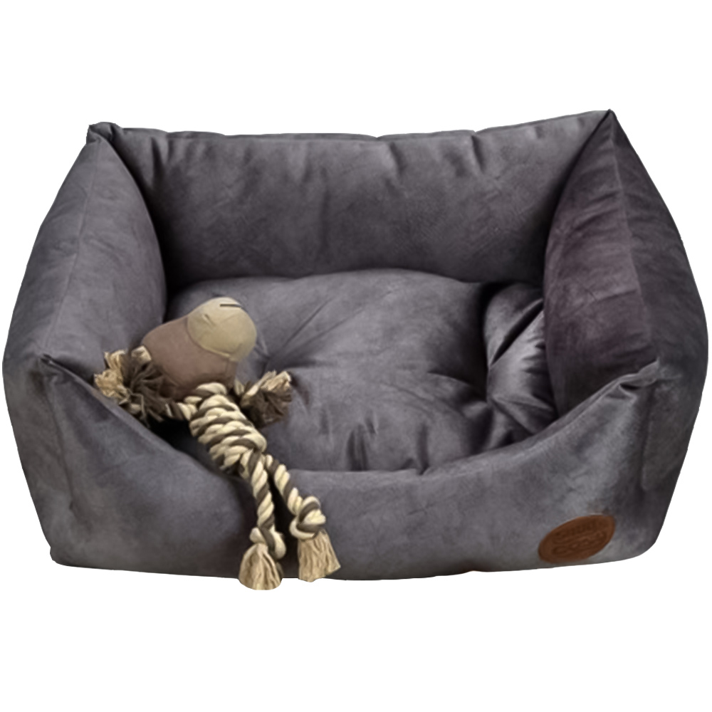 Snug & Cosy Velour Small Rectangle Charcoal Dog Bed Image 1